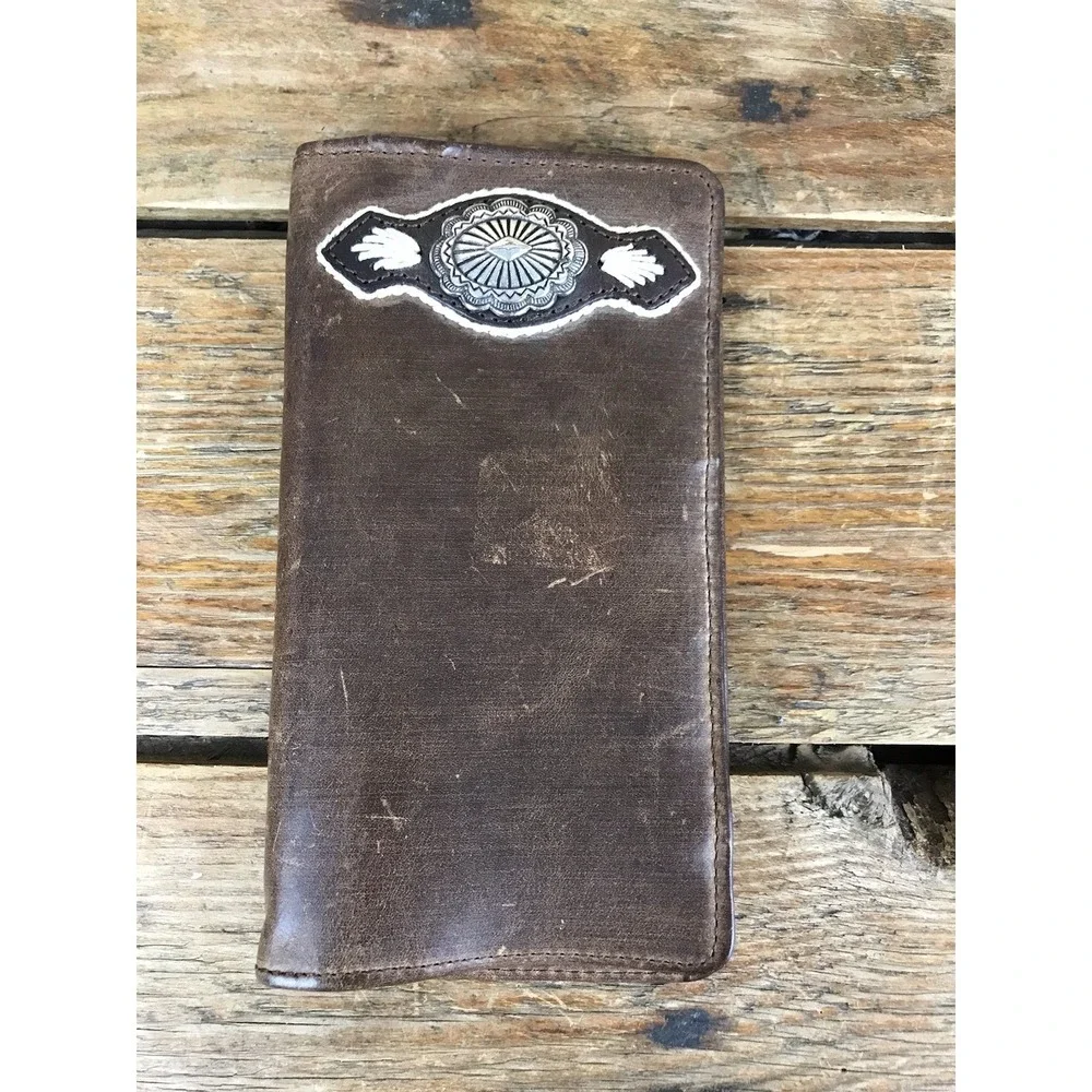 Silver Creek Concho Brown Leather Checkbook Wallet Western